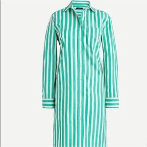 NWT J. Crew Button-up Mdi Shirt-Dress Green and White Stripe Size Small